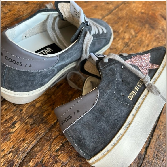 Golden Goose Hi Star Grey Suede Pink Glitter Star Womens platform sneakers 39 - Picture 3 of 5